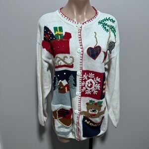 Crystal Kobe Ugly Christmas Sweater Cardigan Presents Sleigh Snowflake Noel